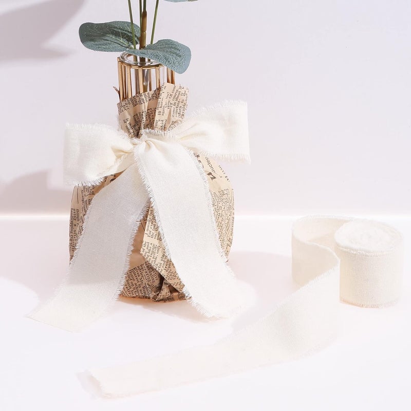Keypan Ivory Ribbon 1-1/2 x 15 Yards Handmade Cotton Frayed Fringe Fabric Ribbons for Crafts Flower Bouquets Wedding Baby Shower Home DIY Decor - Image 5